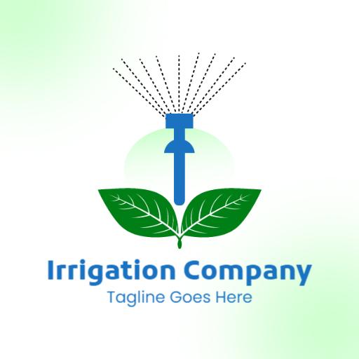 Fresh Green Leaves with Water Sprinkler for Irrigations Logo Template