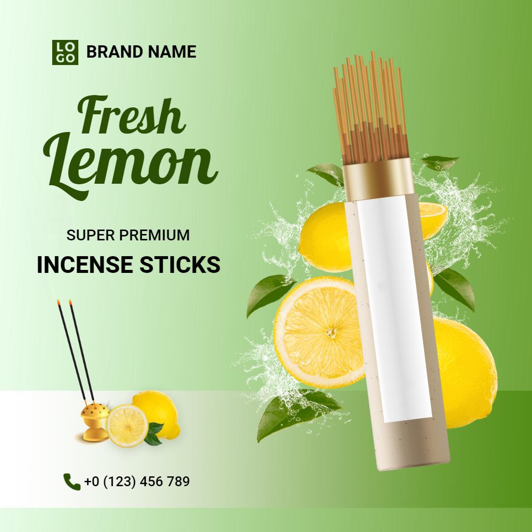 Fresh Green Lemon Scented Incense Sticks Ad Template