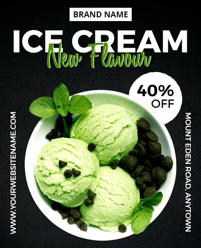Fresh Green Mint Ice Cream Flavor Promotion Poster Template