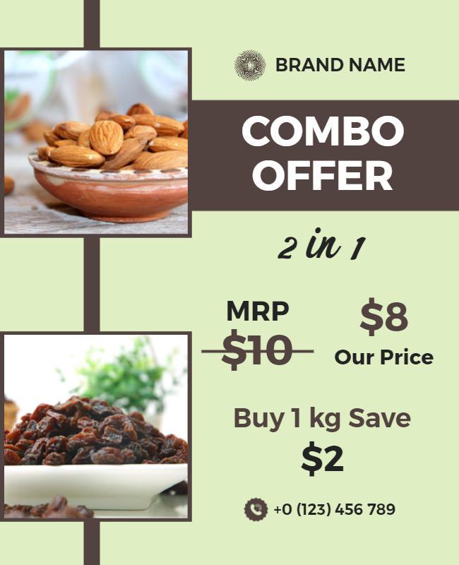 Fresh Green Natural Combo Offer for Nuts and Dried Fruits Poster Template