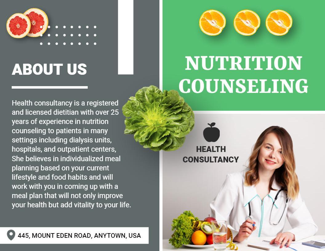 Fresh Green Nutrition Counseling and Health Consultancy Brochure Template