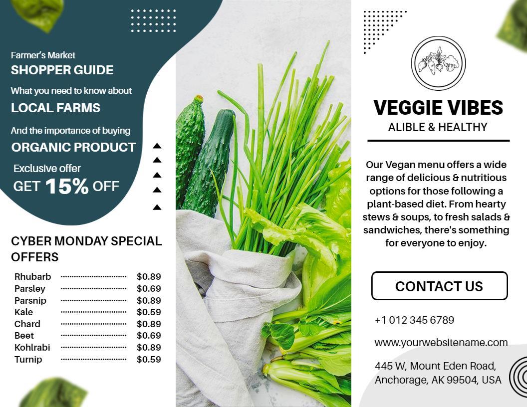 Fresh Green Organic Veggie Guide and Farm Offers Tri Fold Brochure Template
