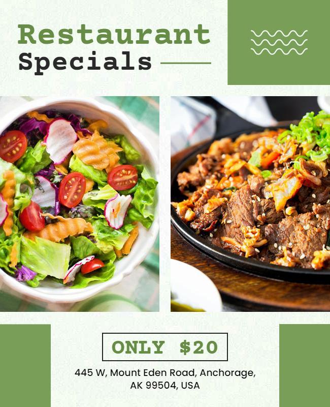 Fresh Green Restaurant Specials Menu Promotion Poster Template