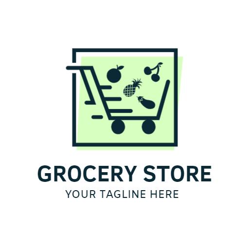Fresh Green Shopping Cart Representing Grocery Store Logo Template