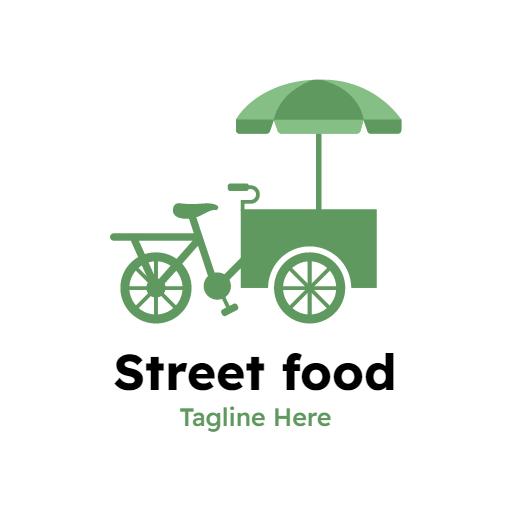 Fresh Green Street Food Bicycle Cart Serving Delightful Treats Logo Template