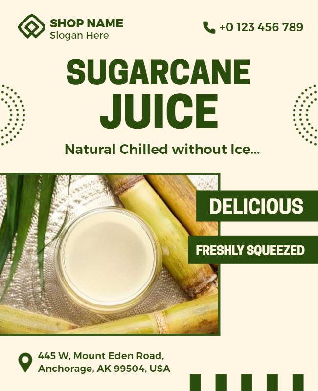 Fresh Green Sugarcane Juice Refreshment Poster Template