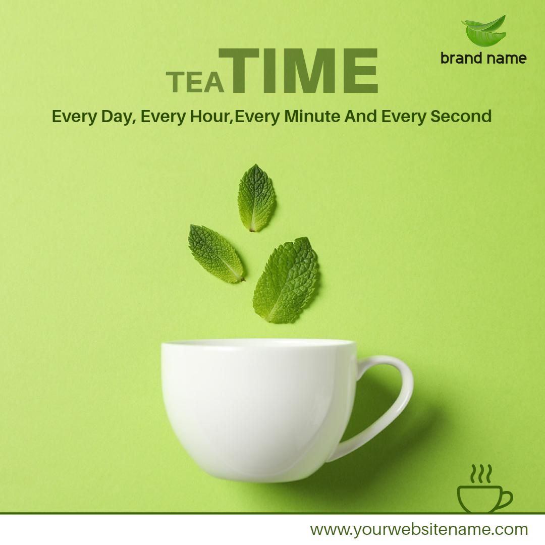 Fresh Green Tea Time with Mint Leaves Promotion Ad Template