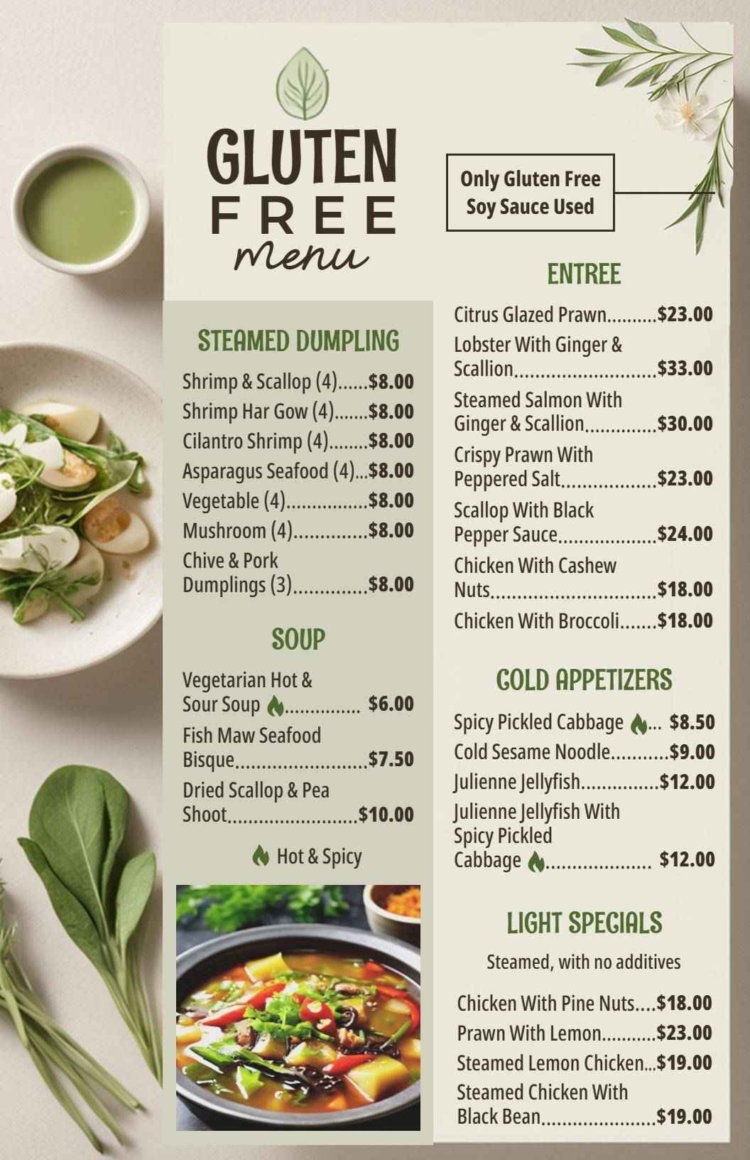 Fresh Green Themed Gluten-Free Specialty Menu Template