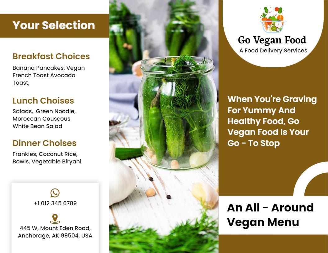 Fresh Green Vegan Food Delivery Menu Brochure Template