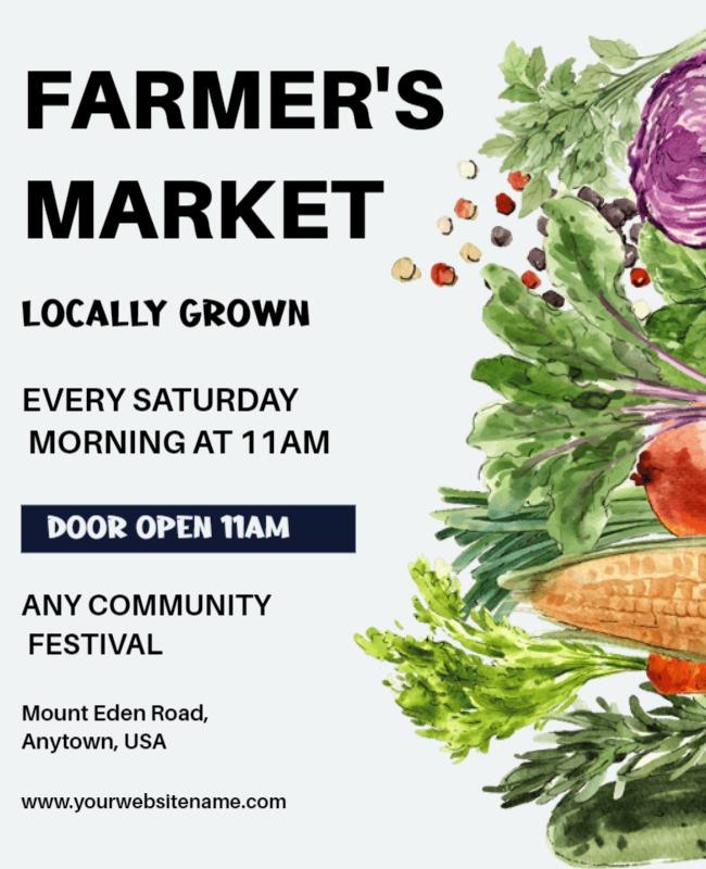 Fresh Green Watercolor Farmer's Market Community Festival Poster Template
