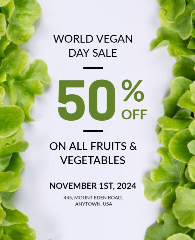 Fresh Green World Vegan Day Sale Discount Poster Template