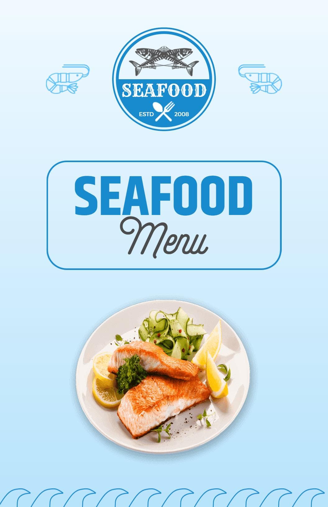 Fresh Grilled Fish and Seafood Delicacies Selection Seafood Menu Template