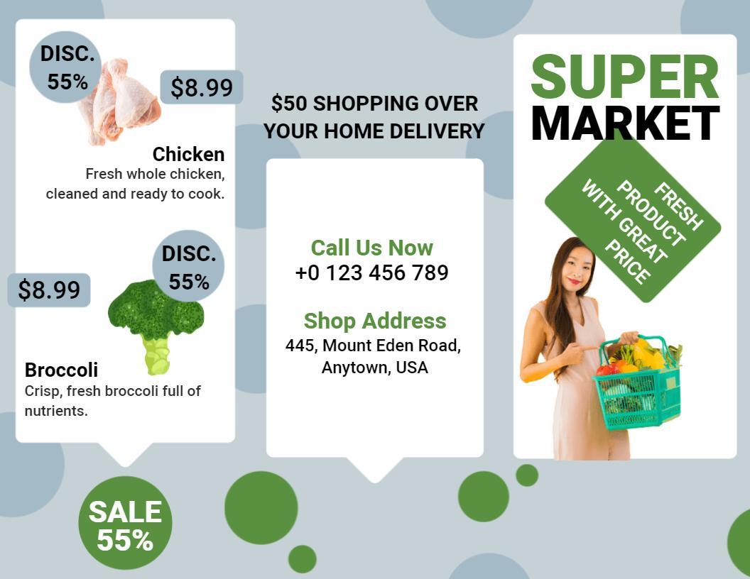 Fresh Grocery Products Discount and Sale Brochure Template