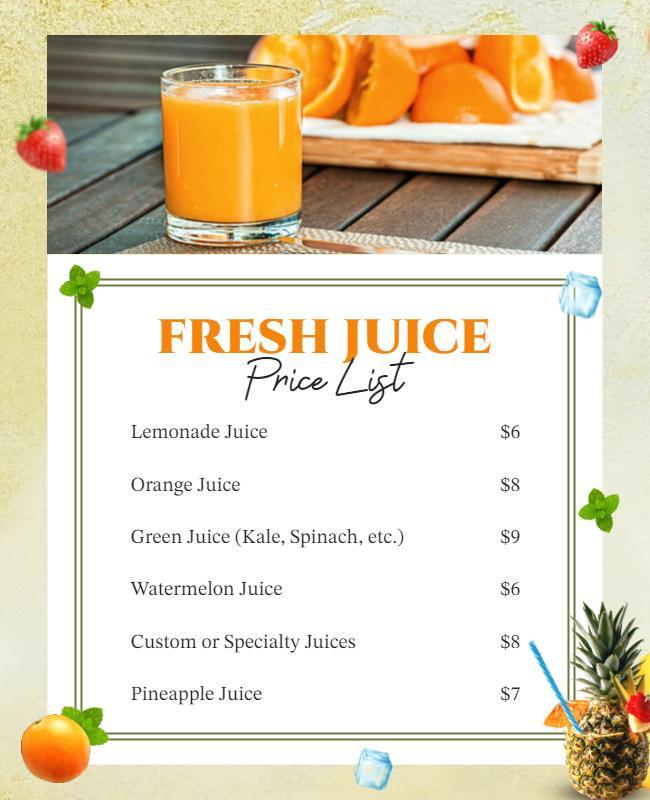 Fresh Juice Price List Flyer Template