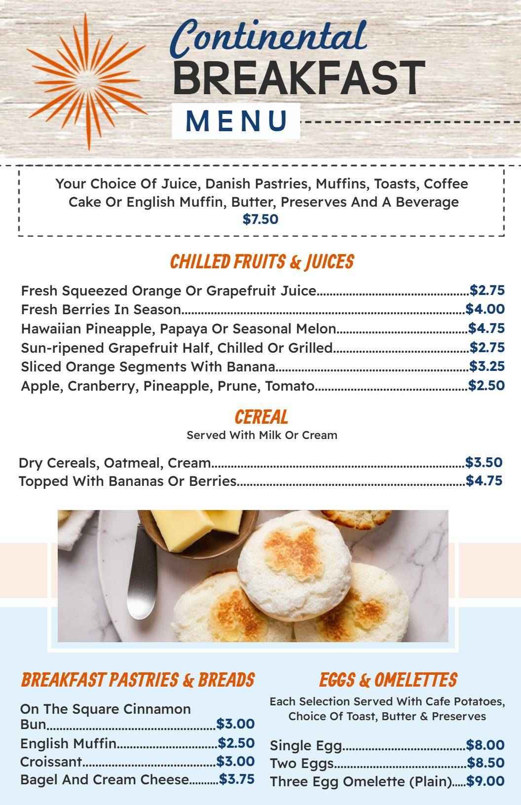 Fresh Juices and Delicious Pastries for Morning Delight Breakfast Menu Template