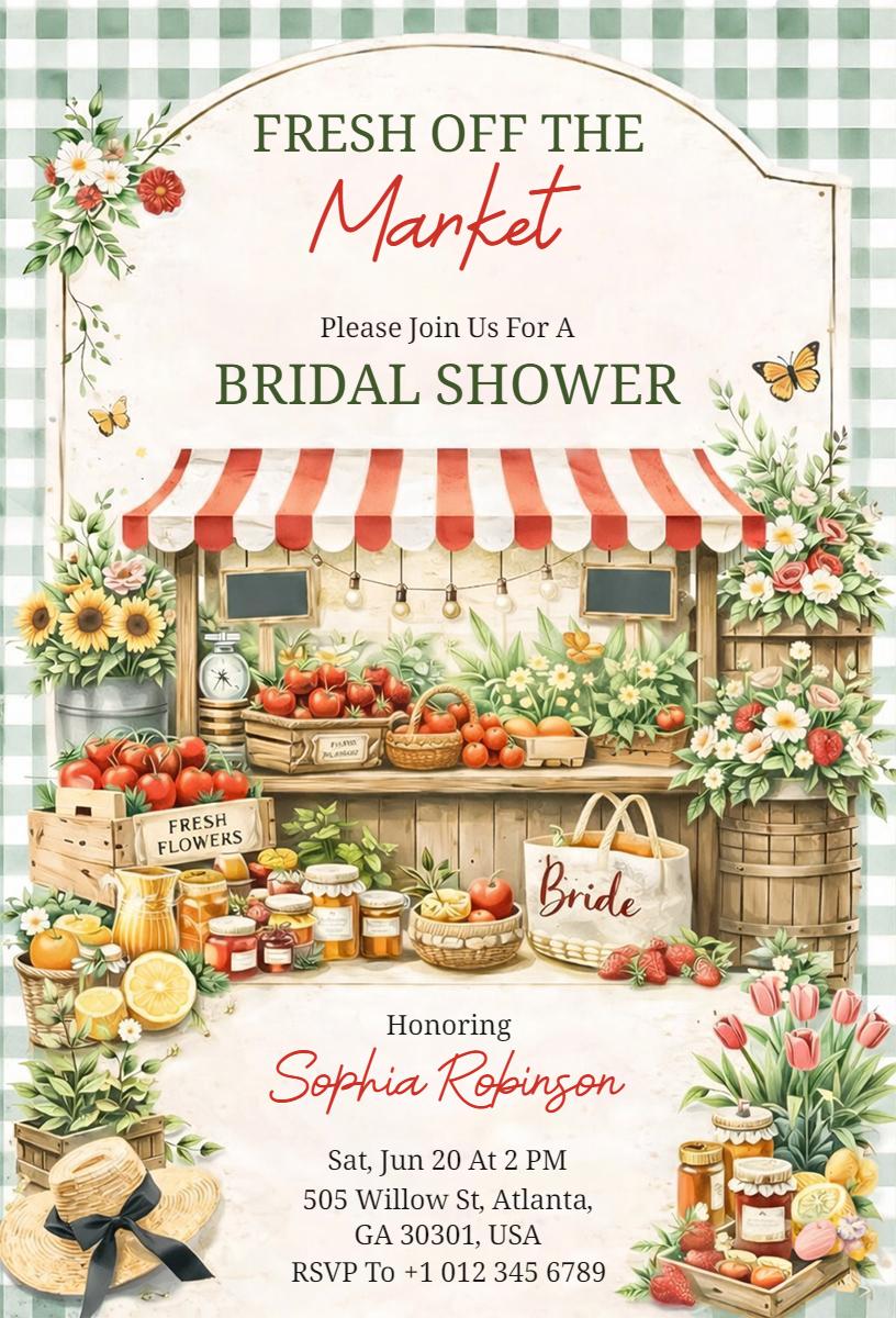 Fresh Market Theme Vibrant Bridal Shower Invitation Template