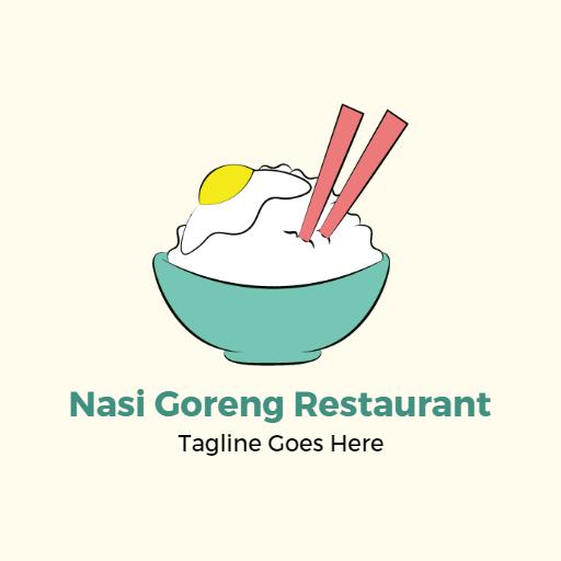 Fresh Nasi Goreng Bowl with Chopsticks for Restaurant Logo Template