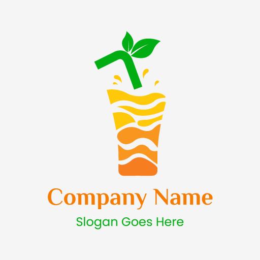 Fresh Orange and Green Juice Pouring into Glass Logo Template