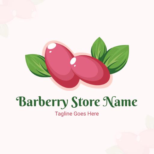 Fresh Pink Barberry Berries with Green Leaves Fruit Logo Template
