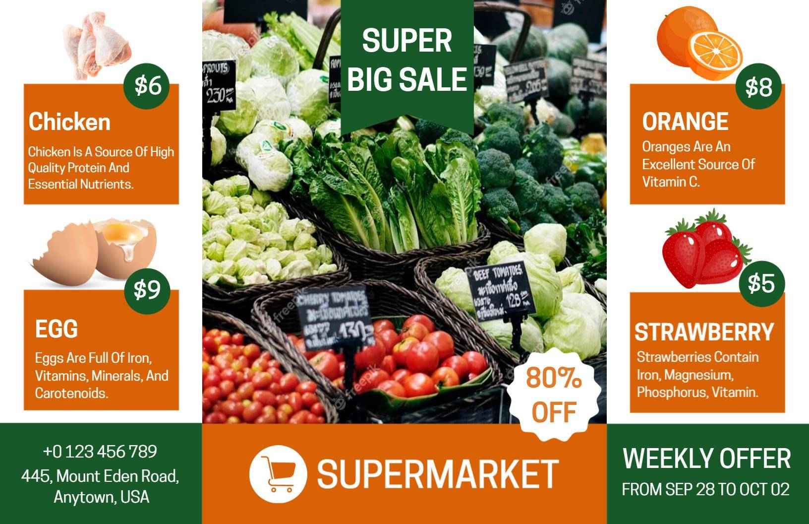 Fresh Produce and Grocery Special Offers Brochure Template
