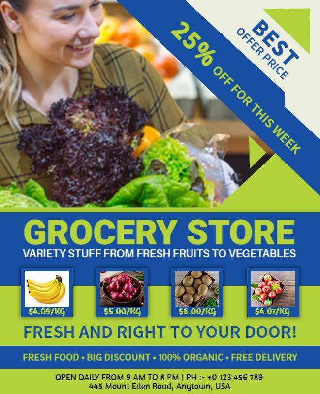 Fresh Produce Grocery Store Promotional Flyer Template