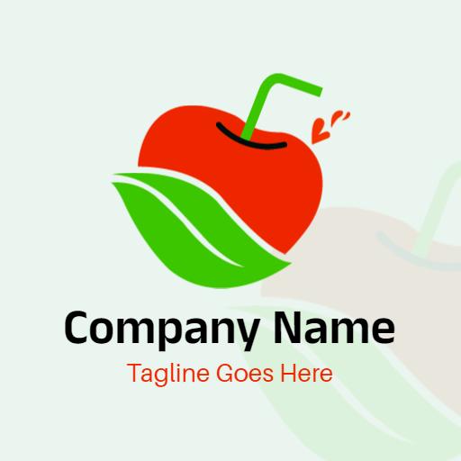 Fresh Red Fruit and Green Leaf Design for Juice Logo Template