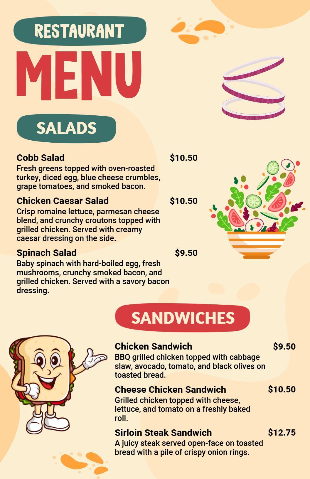 Fresh Salads and Tasty Sandwiches Offering Variety Restaurant Menu Template