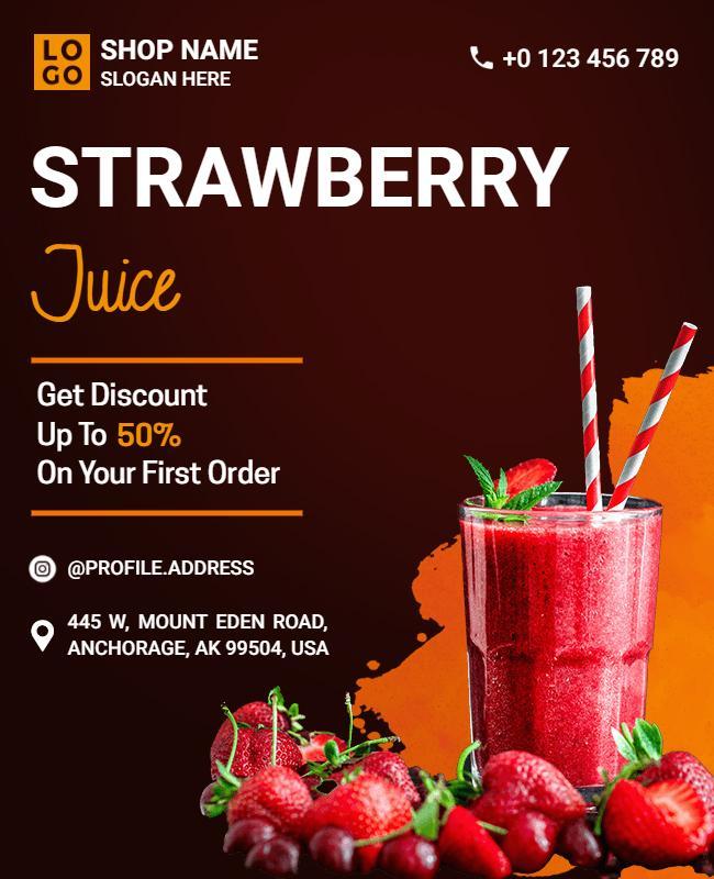 Vibrant Strawberry Juice Discount Promotion Flyer Template