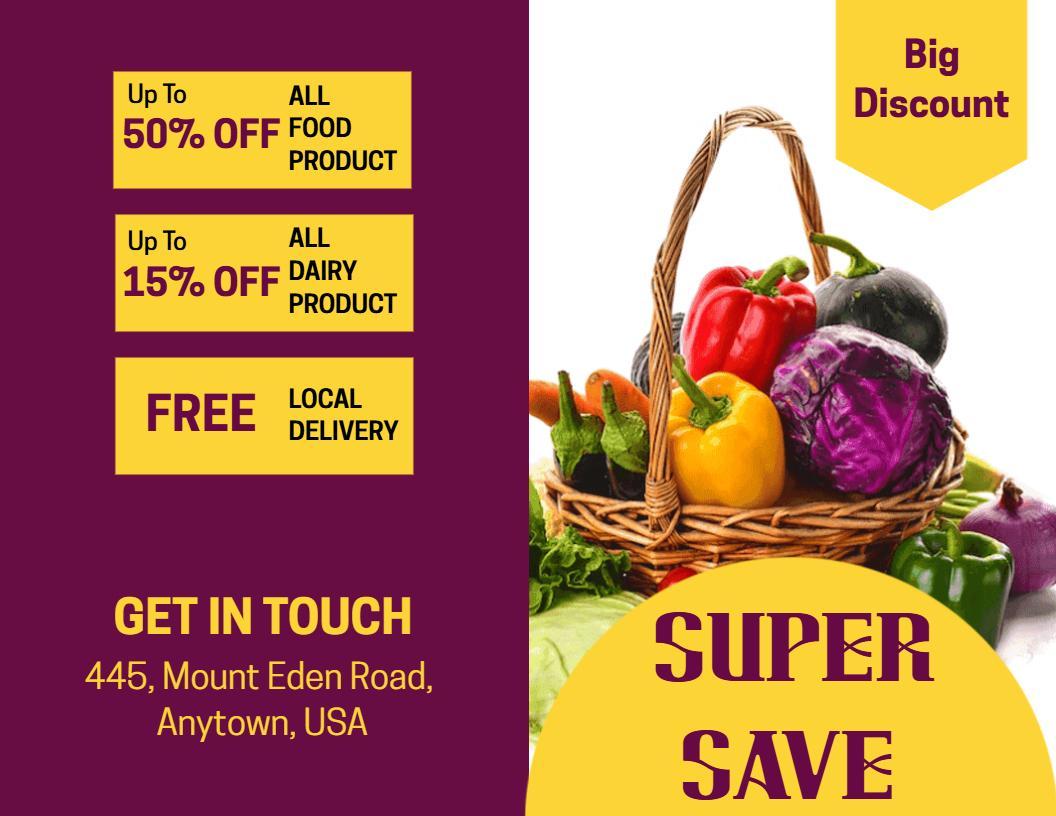 Fresh Veggie Discount Grocery Sale and Local Delivery Brochure Template