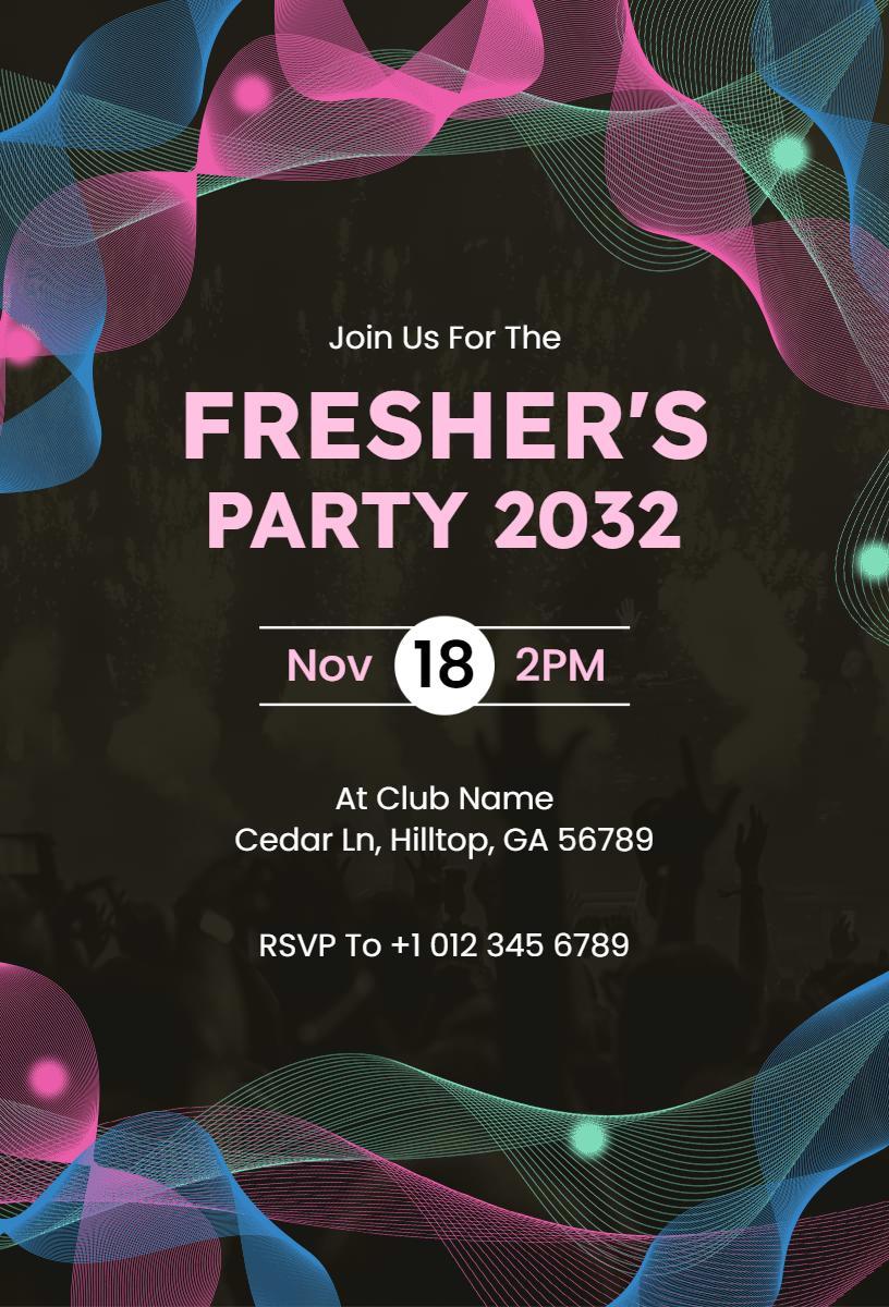Fresher's Exciting Neon Themed Party Invitation Template