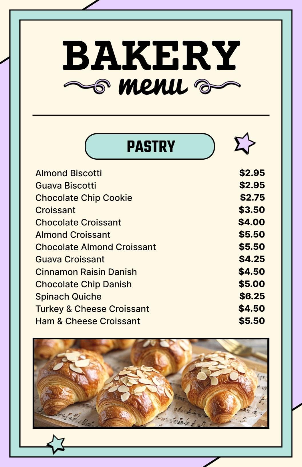 Freshly Baked Pastries and Delicious Treats Bakery Menu Template