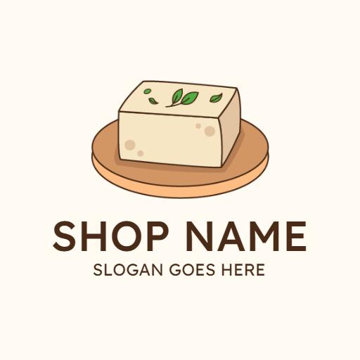 Freshly Sliced Tofu on a Wooden Platter Logo Template