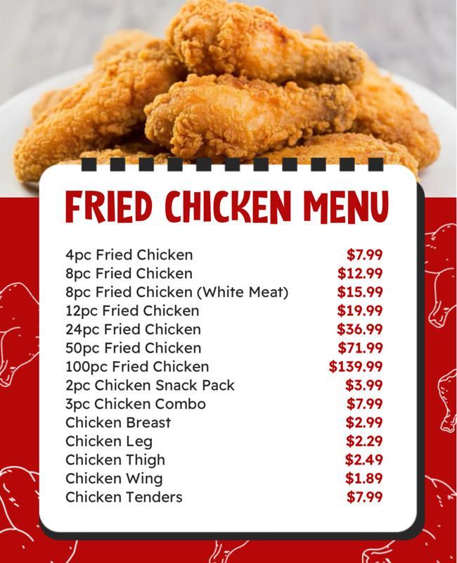 Fried Chicken Restaurant Menu Flyer Template