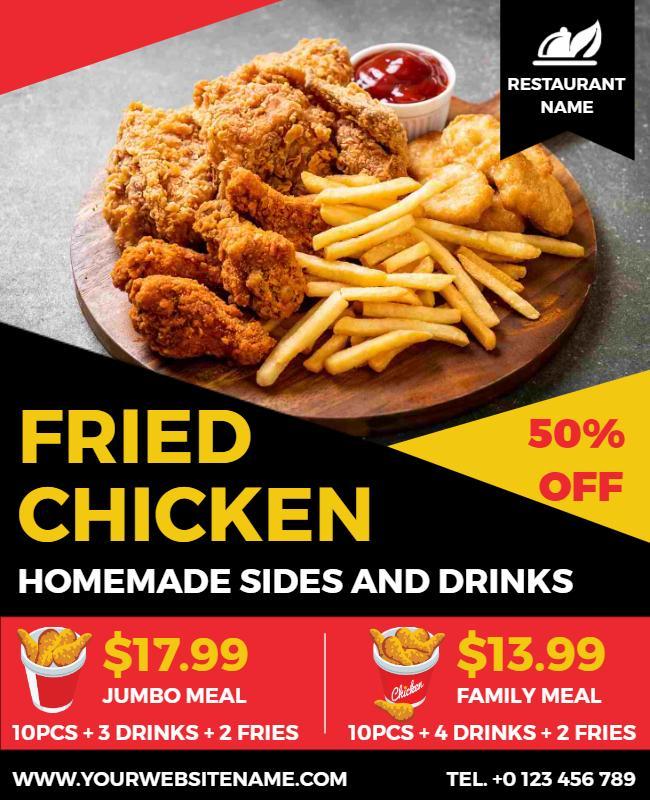 Bold Black Fried Chicken Promotion with Sides Flyer Template