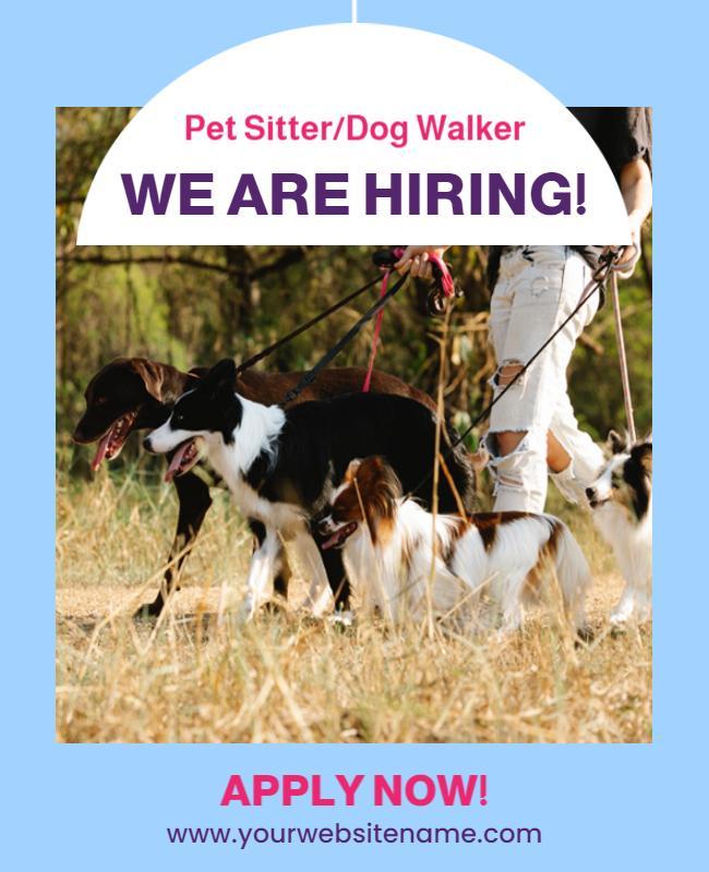 Friendly Blue Dog Walking Job Opportunity Hiring Poster Template
