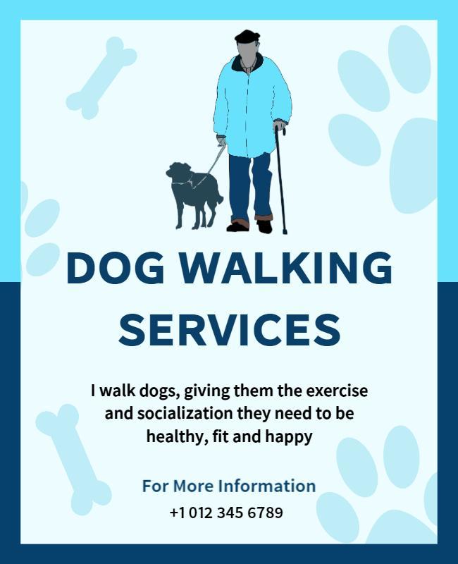 Friendly Blue Dog Walking Services Promotional Poster Template