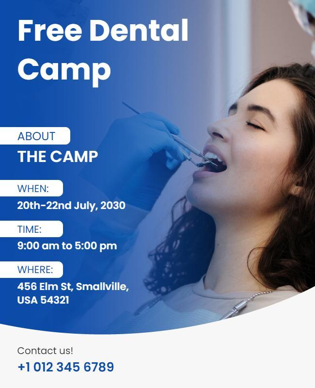 Friendly Blue Free Dental Camp Awareness Poster Template