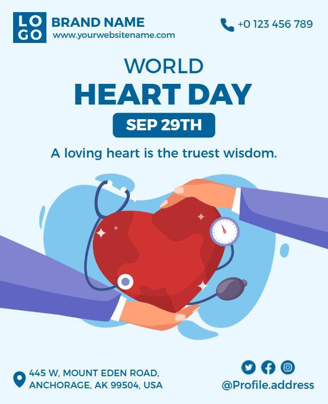 Friendly Blue World Heart Day Awareness Poster Template