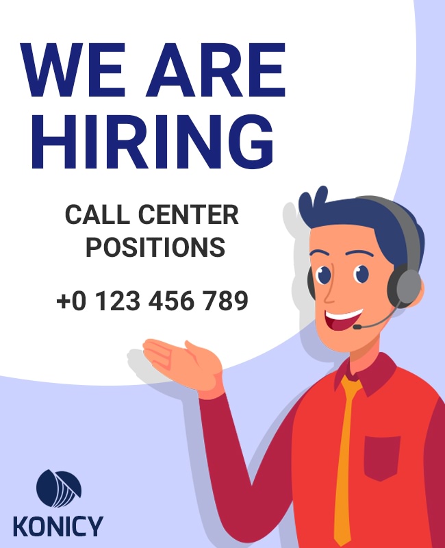 Friendly Cartoon Call Center Job Recruitment Poster Template