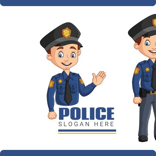 Friendly Cartoon Police Character with Badge and Uniform Logo Template