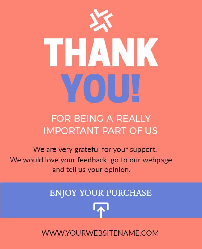 Friendly Coral Customer Appreciation Thank You Purchase Poster Template