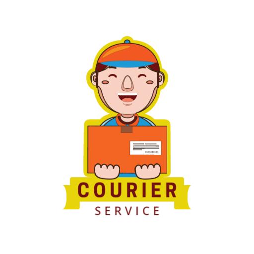 Friendly Courier Character Delivering Packages with Smiles Logo Template
