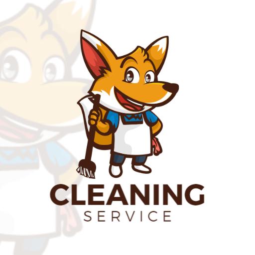 Friendly Fox Mascot Bringing Joy to Your Cleaning Service Logo Template