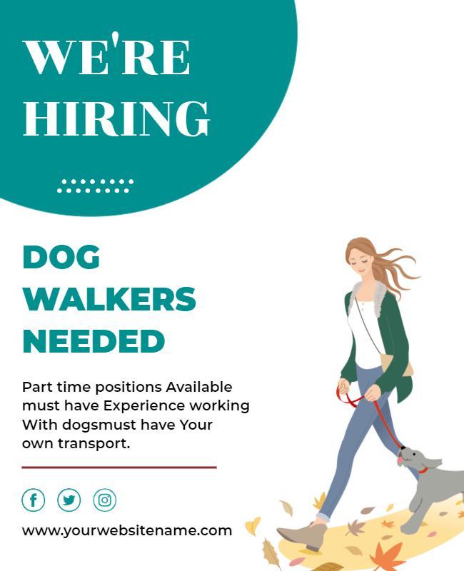 Friendly Hiring Announcement for Dog Walkers Position Poster Template