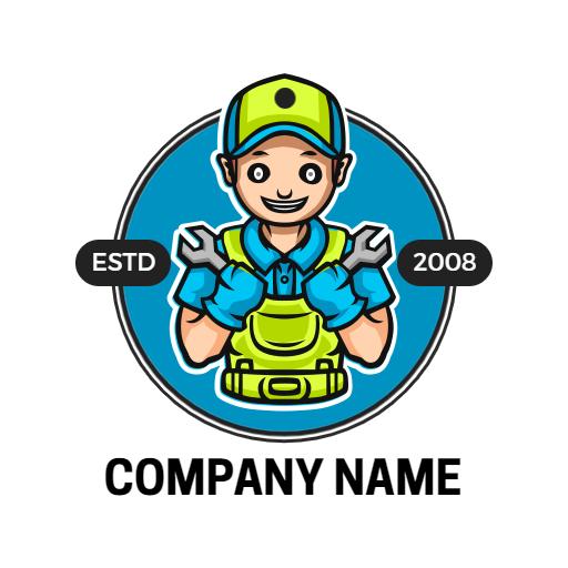 Friendly Installer in Bright Blue Uniform for Home Installation Logo Template