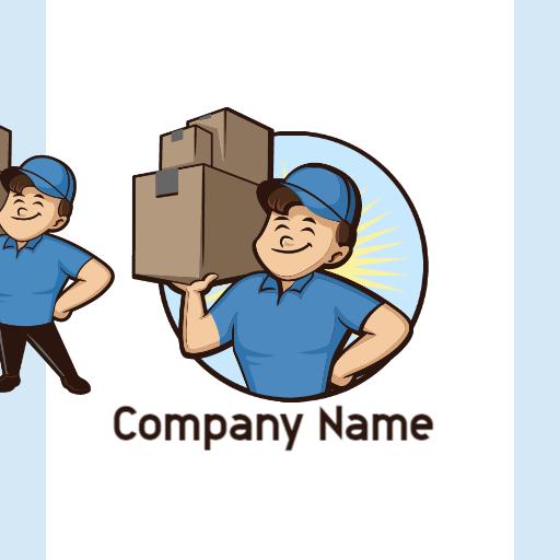 Friendly Mascot Carrying Boxes for Moving Services Logo Template