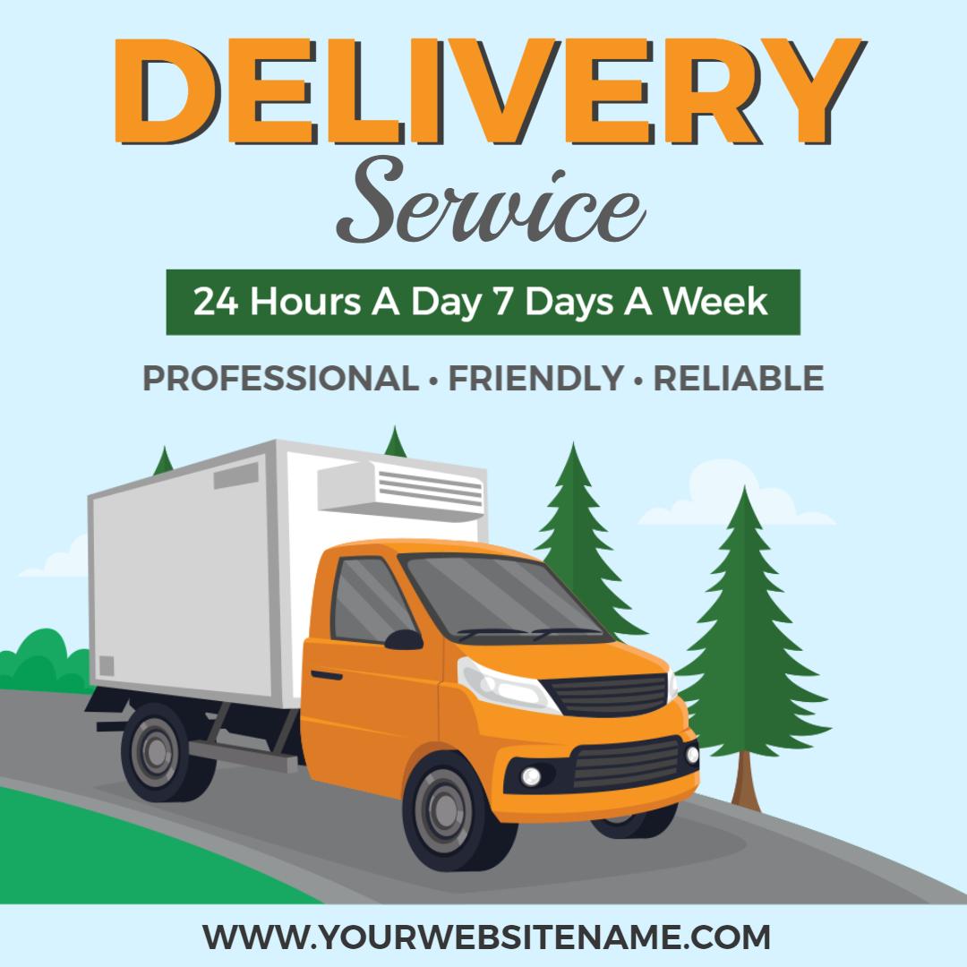 Friendly Orange Delivery Service Available 24/7 Ad Template