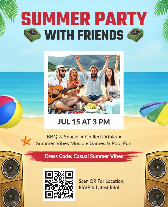 Friends Summer Beach Party Celebration Flyer Template