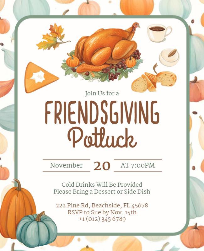 Friendsgiving Potluck Celebration Invitation Flyer Template