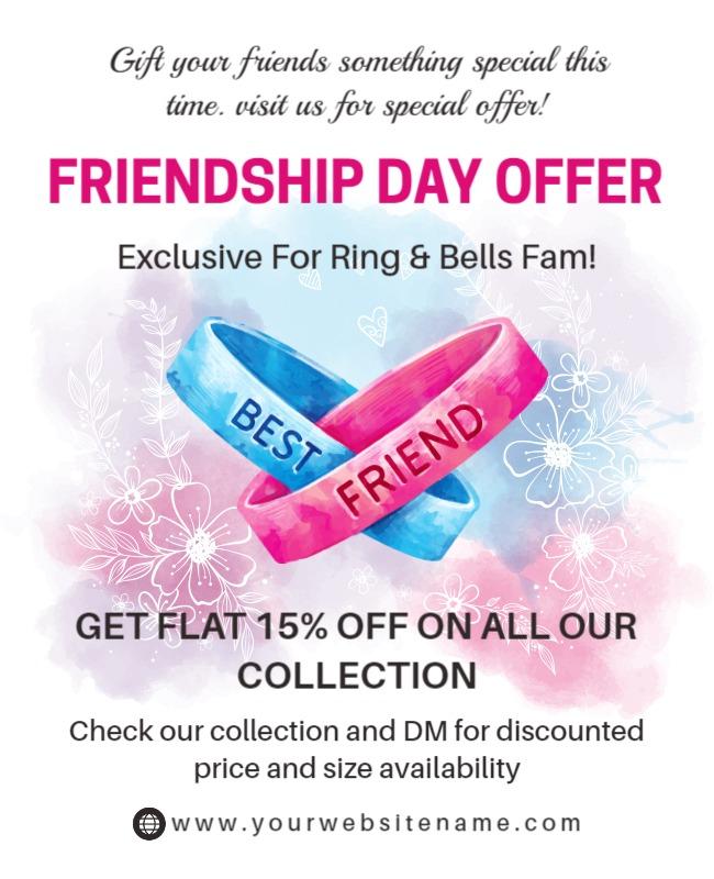 Charming Pink Watercolor Friendship Day Offer Flyer Template